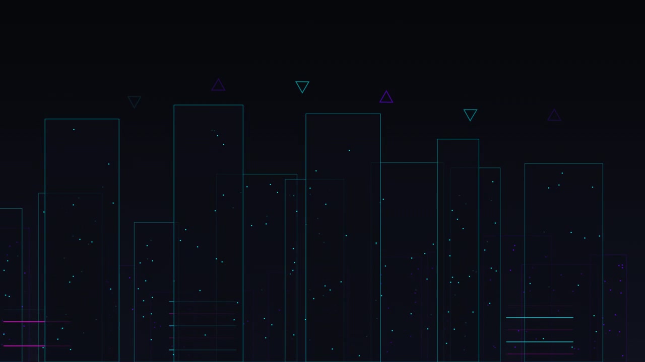 Abstract Digital Cityscape with Glowing Neon Lines and Particles