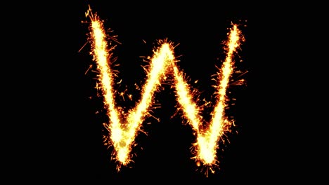 alphabet w text sparkler writing with glitter sparks particles firework on black 4k loop background