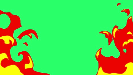animation orange flame shine on green background.