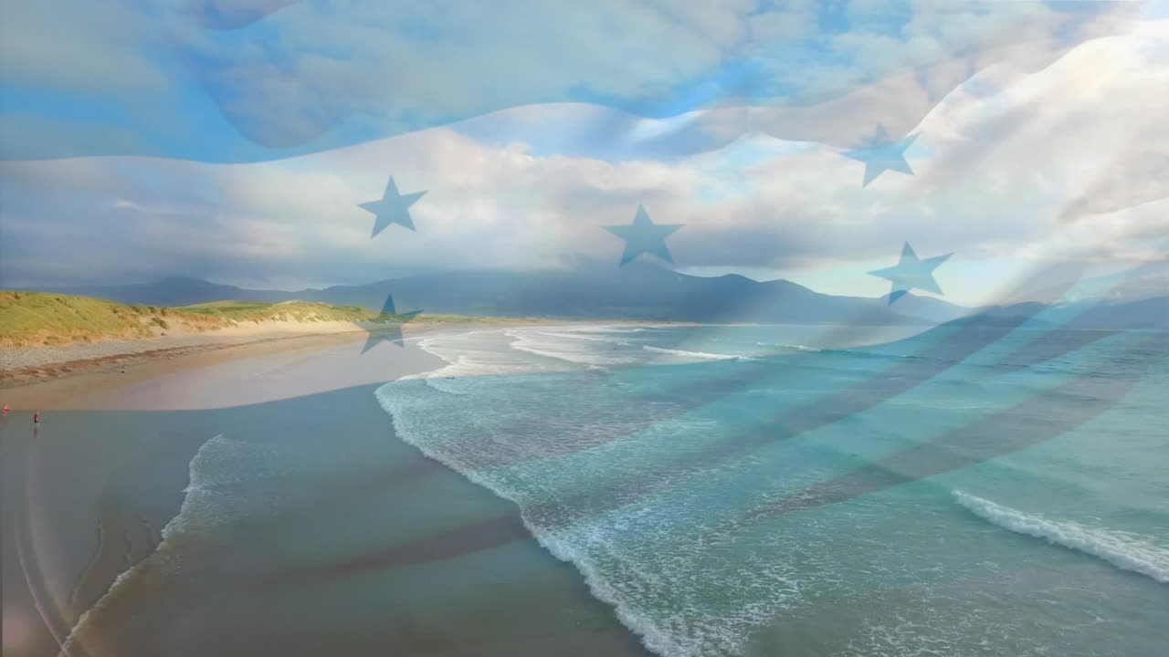 animación de la bandera de honduras ondeando sobre el paisaje marino de la playa