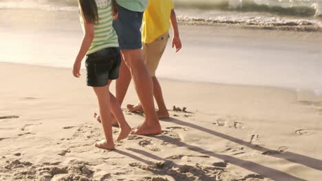 Vater-Und-Kinder-Gehen-Am-Strand-Spazieren