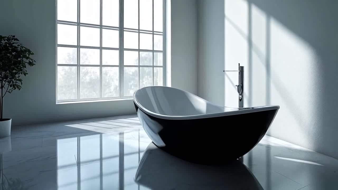 Modern Bathroom with Freestanding Bathtub and Large Window