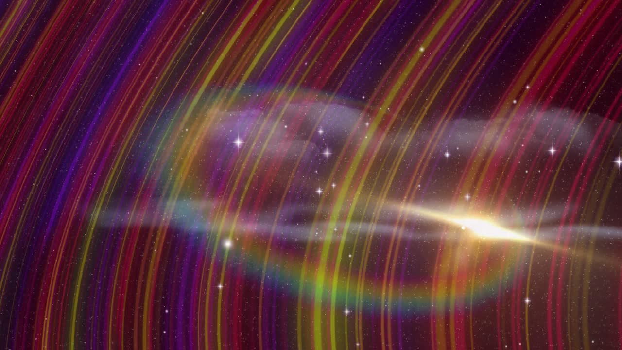 animación de estrellas y nubes sobre el fondo con líneas en movimiento coloridas