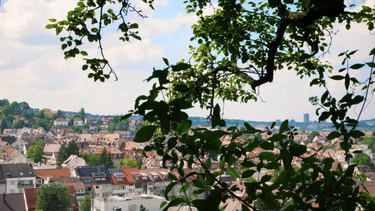 푸른 하늘 과 푸른 전경 을 가진 밝은 여름 날 에 스투트가르트 의 푸른 도시 의 전망
