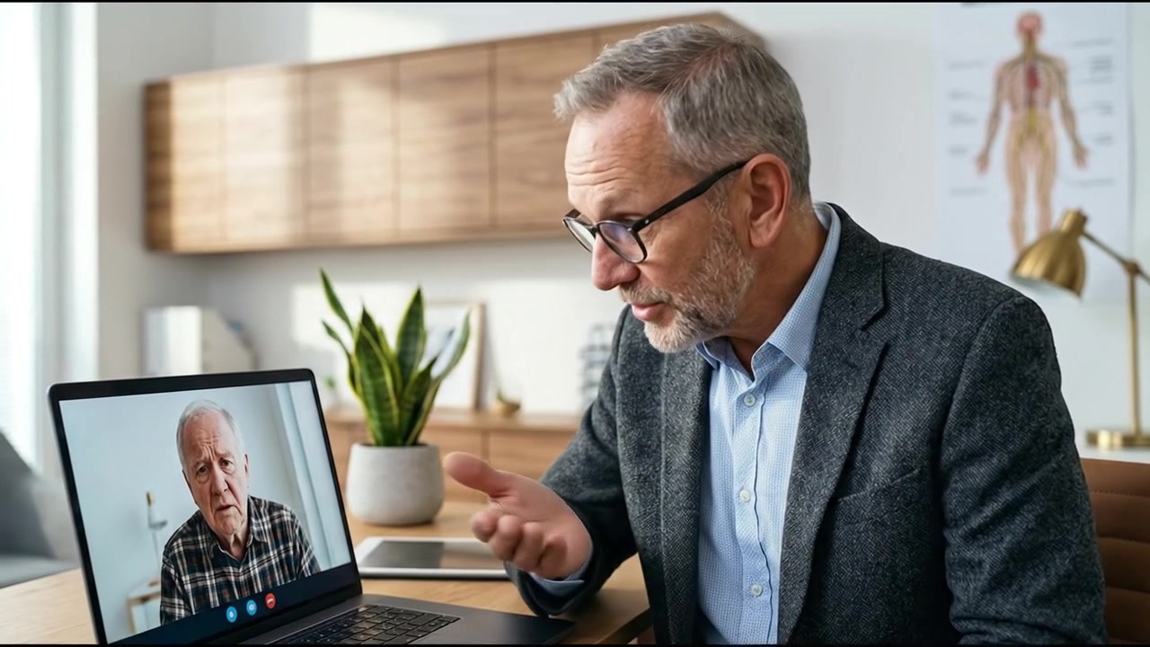Doctor Having a Video Consultation with an Elderly Patient