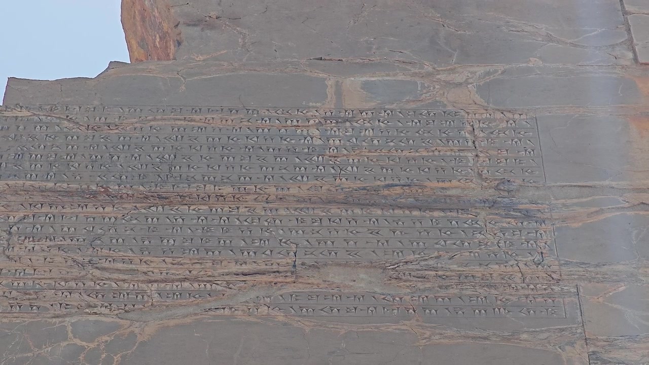 Ancient Cuneiform Inscriptions Carved into Stone Wall at Persepolis