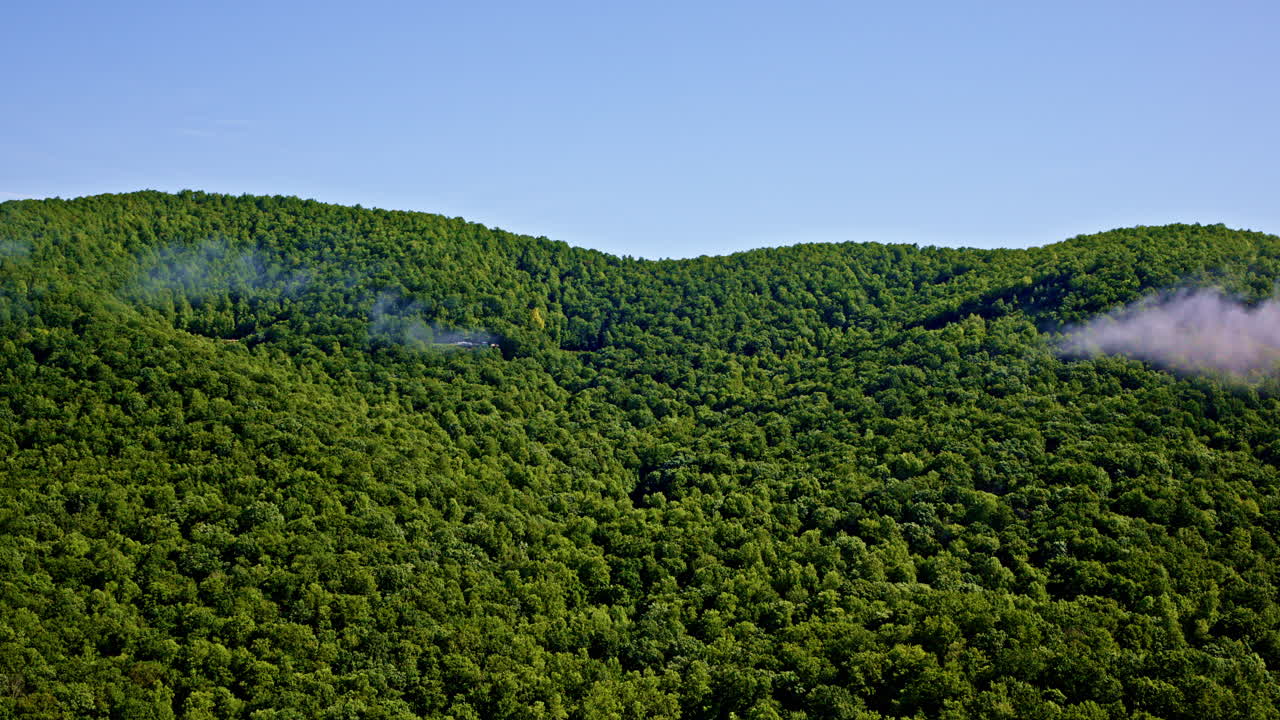 High-altitude shot of the misty Smoky Mountains in the United States
