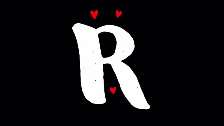 Animated Hand-Drawn Letter R with Red Hearts on Black Background