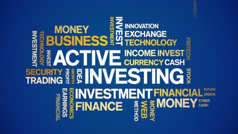 4k active investing animated tag word cloud,text design animation seamless loop