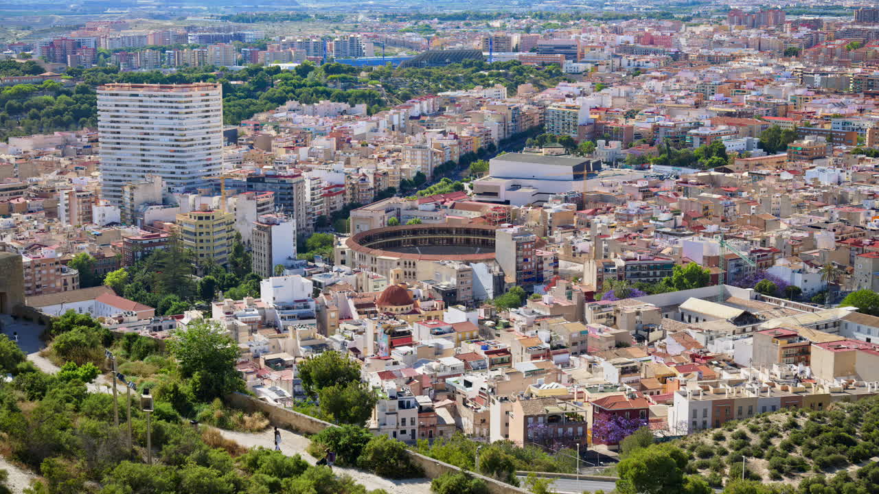 Panorama of Alicante and mountains from theSanta Barbara Castle in Spain