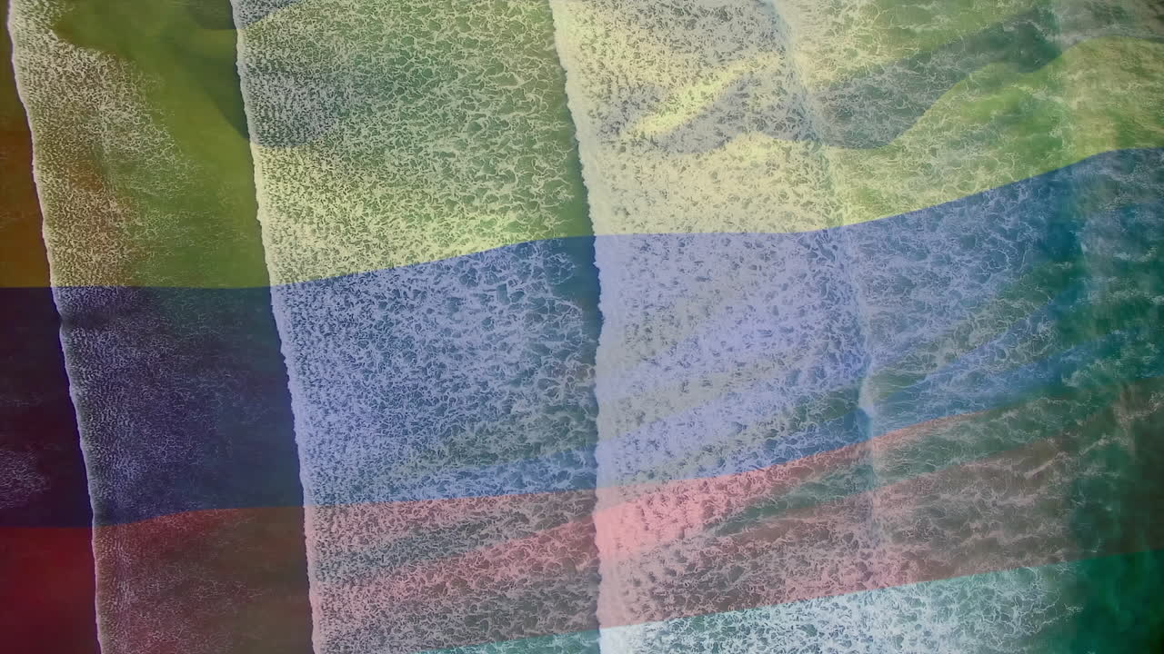 콜롬비아의  ⁇ 발이 바다의 파도 위에서 날아다니는 애니메이션