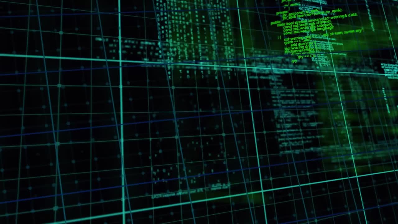 Animation of statistical data processing over grid network against black background