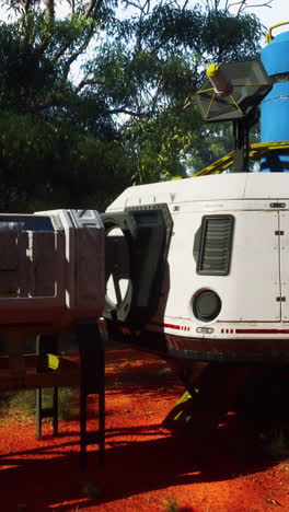 una nave espacial de ciencia ficción aterrizando en un planeta alienígena.