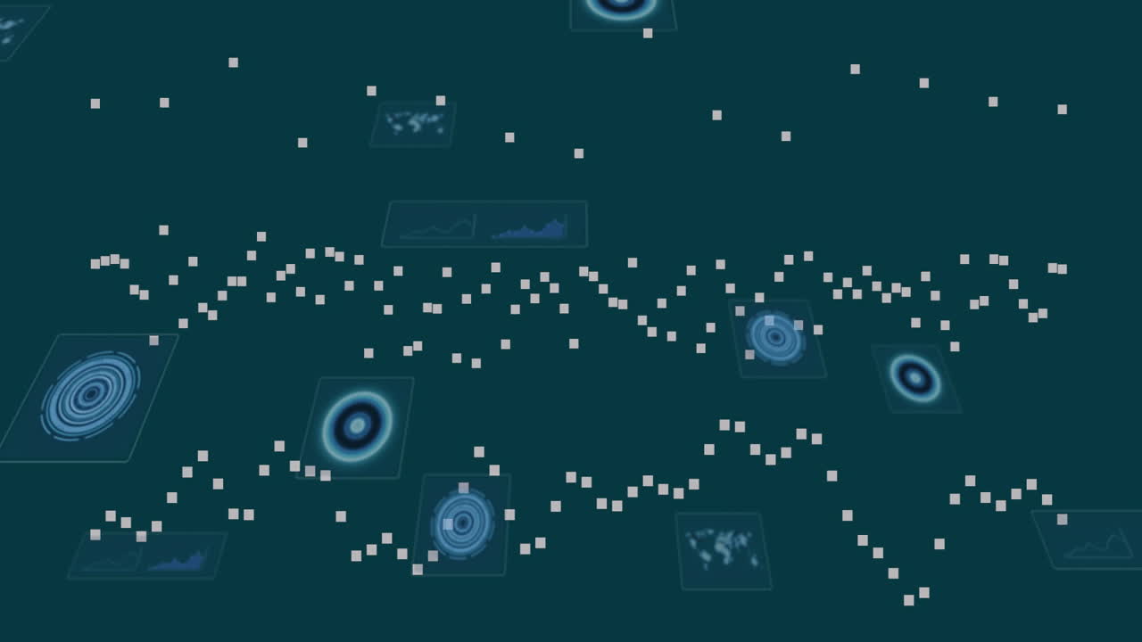 Floating digital data points and graphs, abstract animation of technology concept