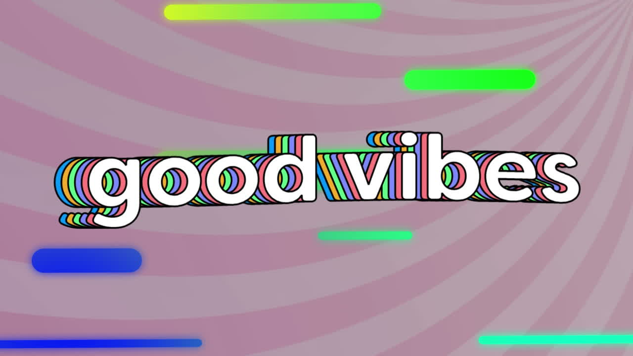 animación digital de texto de buenas vibraciones contra formas abstractas que se mueven en un fondo radial