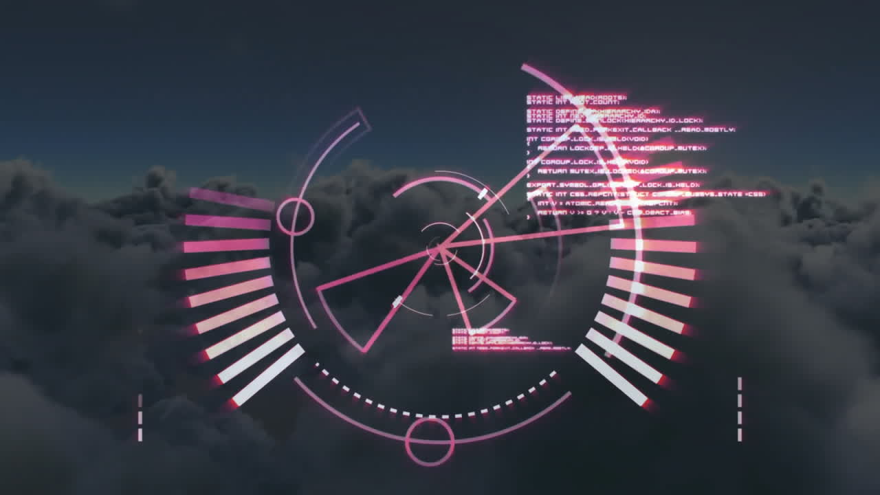 radar futurista y animación de análisis de datos sobre nubes
