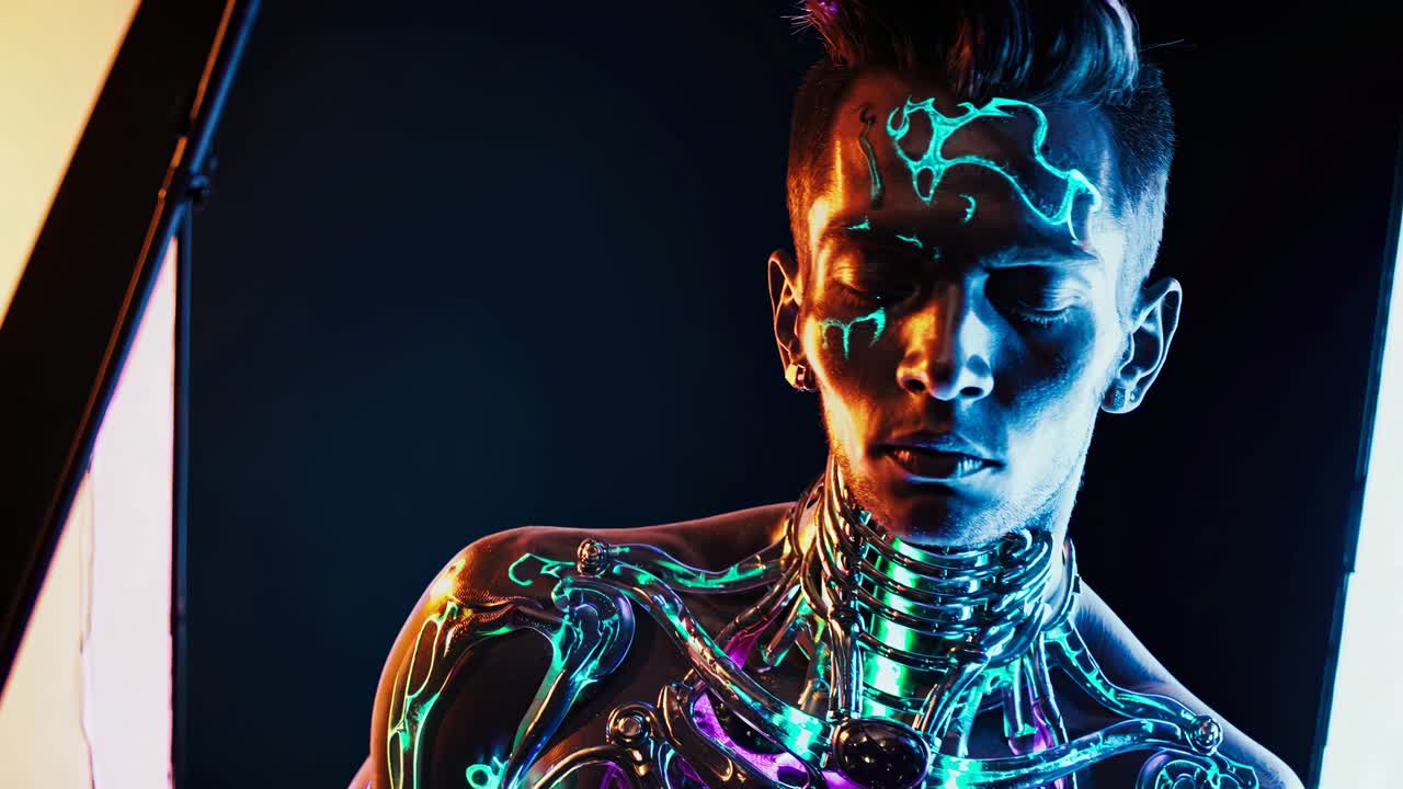 Cyberpunk Portrait with Neon Body Art