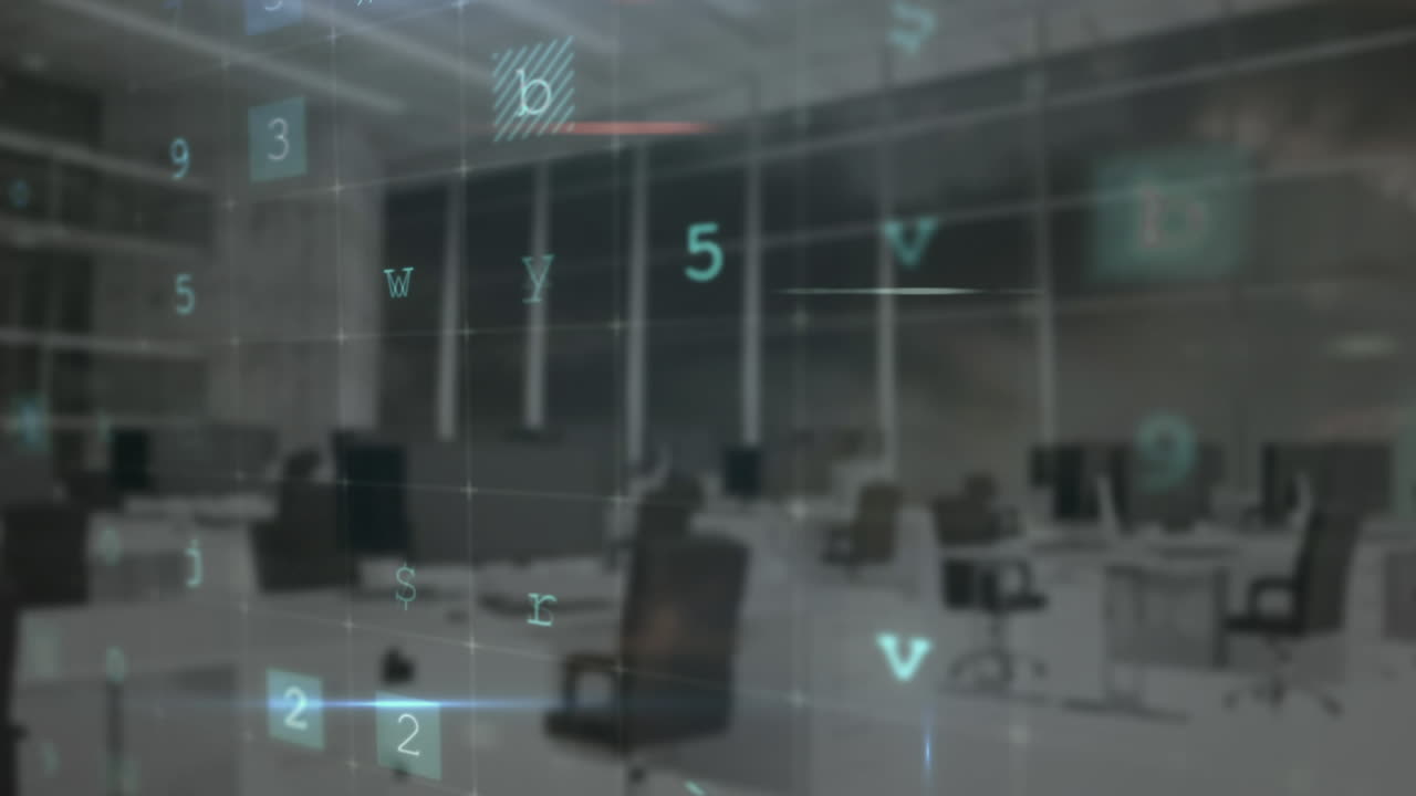 배경에 초점을 맞추지 않은 현대적인 사무실의 데이터 애니메이션