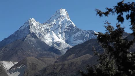deslizamiento de ama dablam desde detrás de los árboles