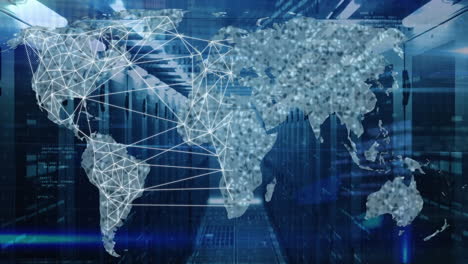 animation of world map and data processing over computer servers