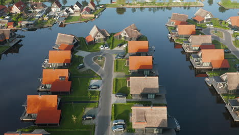 roofs at waterstaete holiday resort, ossenzijl, the netherlands - aerial drone shot