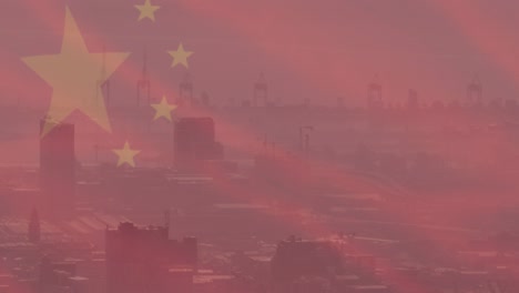 animation of flag of china over cityscape