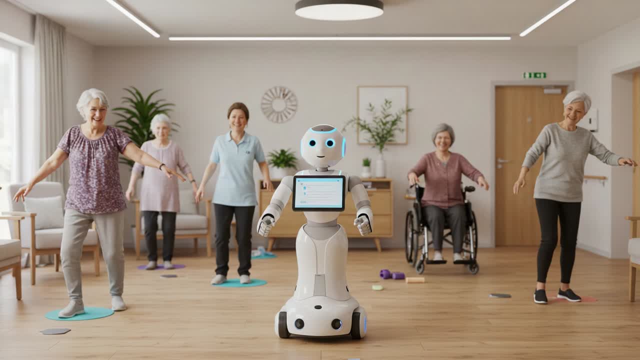 A Friendly Robot Assisting Seniors in an Engaging Exercise Class, Promoting Health and Wellness in a Community Setting with Joyful Participants