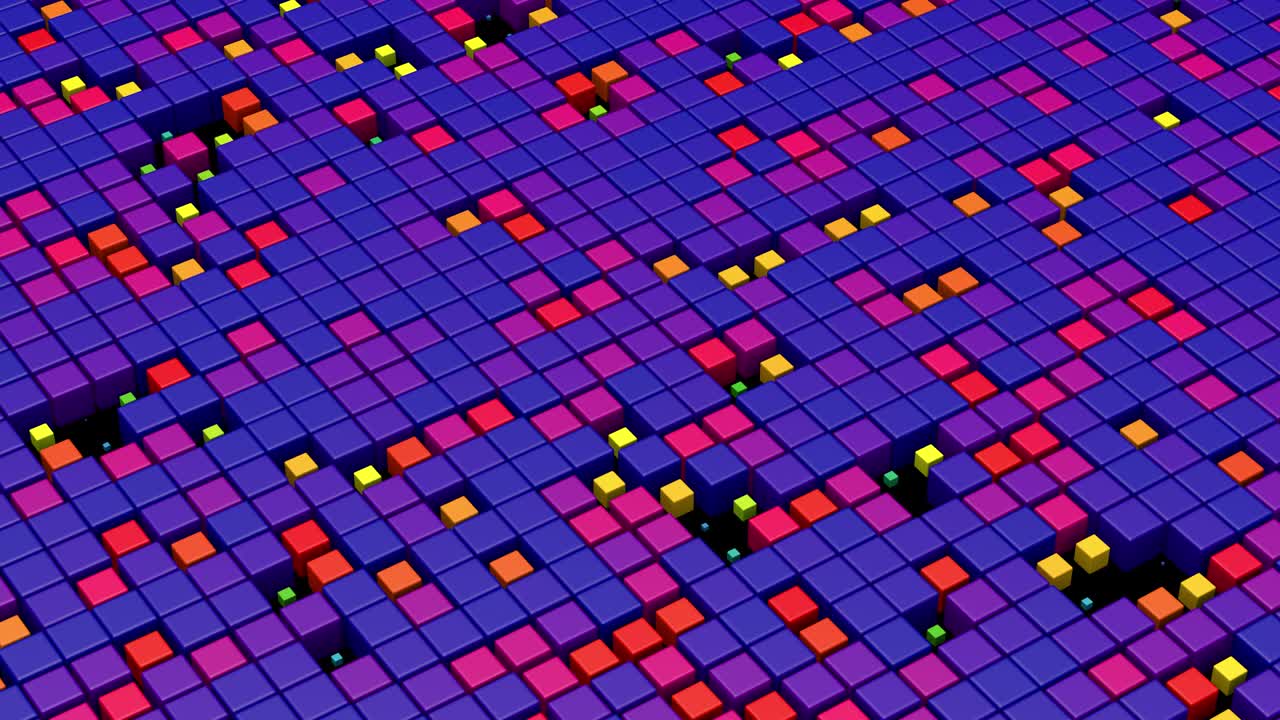 grupo de cubos coloridos y brillantes que se morfan. animación abstracta, renderizado en 3d.