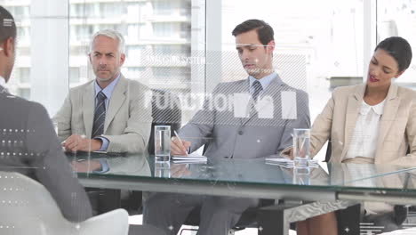animación de estadísticas y procesamiento de datos financieros durante reuniones de negocios