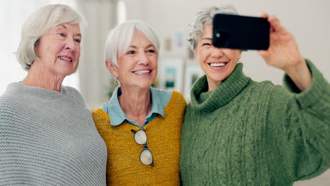 Selfie,-Diversión-Y-Amigas-Mayores-En-Una-Casa