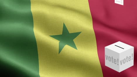 ballots fly to box for senegal selection - ballot box in front of flag - election - vote - flag of senegal - senegal flag high detail - national flag senegal wave pattern loopable elements