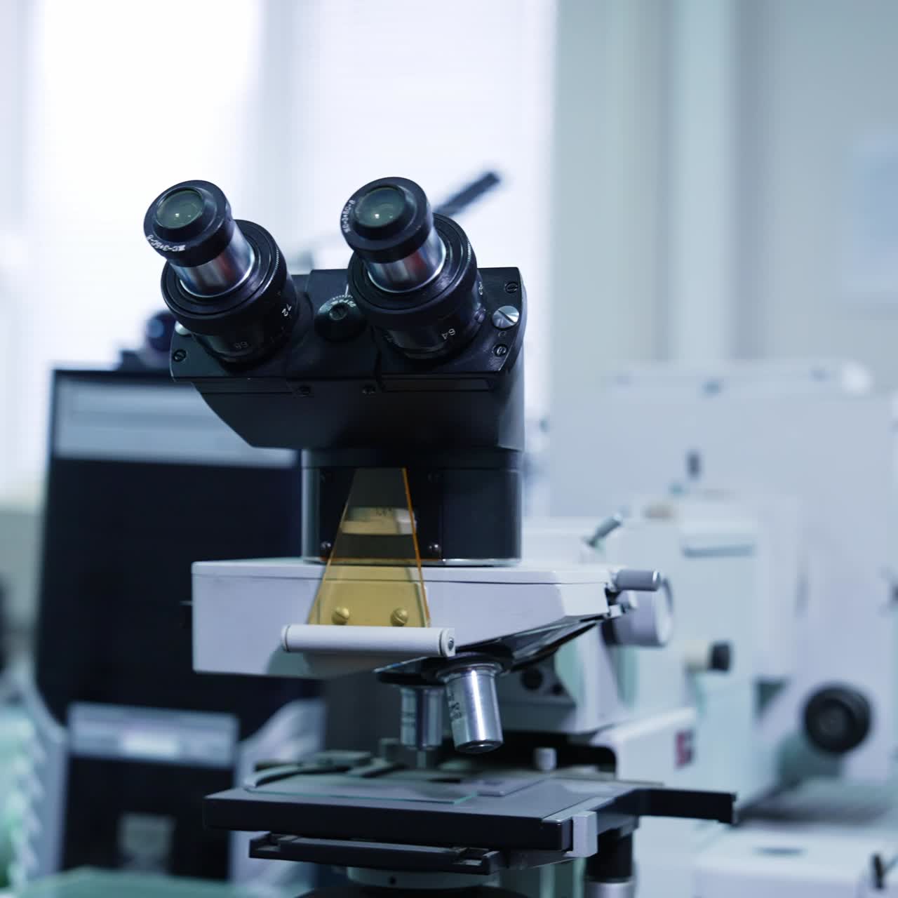 Laboratory medical microscope. Microbiology scientific research equipment