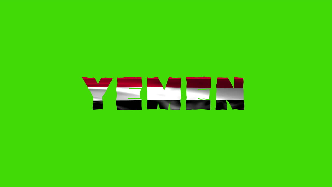 Yemen country wiggle text animation lettering with her waving flag blend in as a texture - Green Screen Background Chroma key loopable video