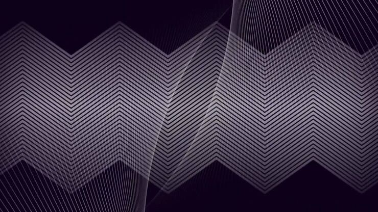 Animation af tynde kinetiske hvide zigzaglinjer og et overlay af parallelle linjer, der bevæger sig på sort baggrund