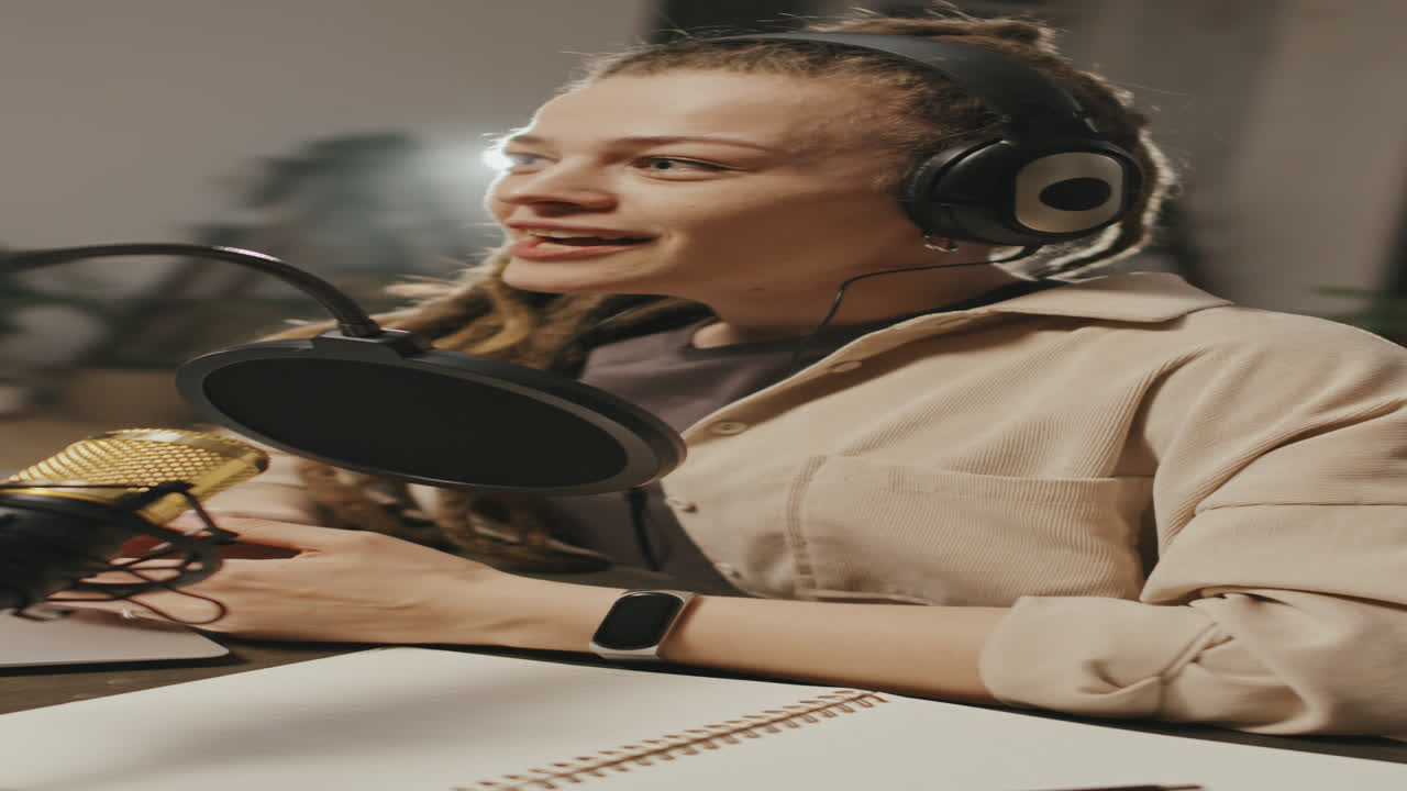 Woman with Dreadlocks Talking on Podcast