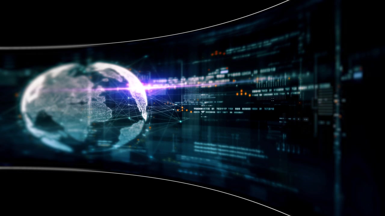 Abstract particle motion with vibrant colors, digital flowing particles, VR, futuristic sci-fi, tech innovation, and immersive cyber space background