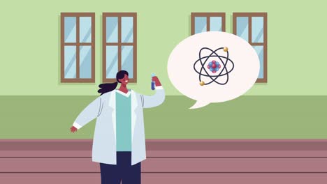 mujer científica que habla personaje trabajador