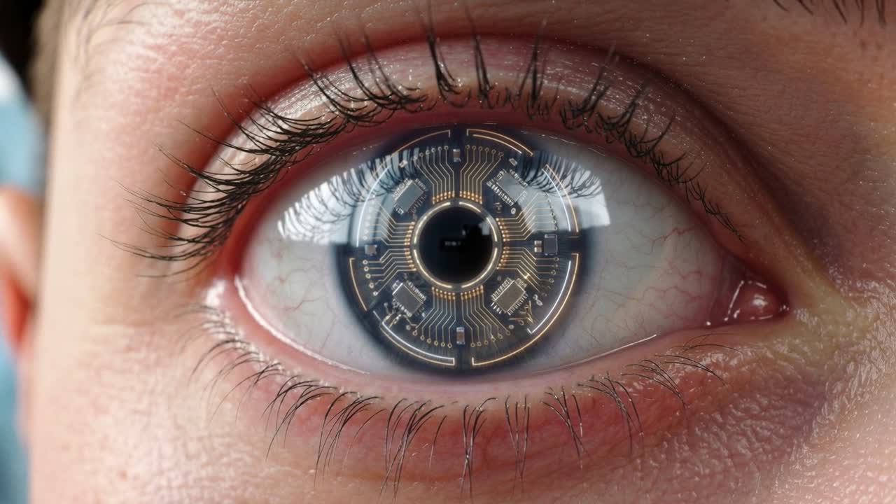 Occhio Bionico Futuristico con Circuiti Integrati Lampeggiante