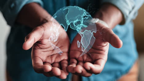 man holding a digital earth globe