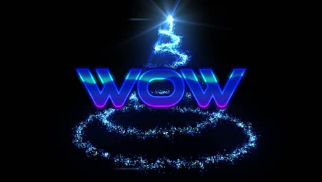 animation of wow text with shooting star on black background