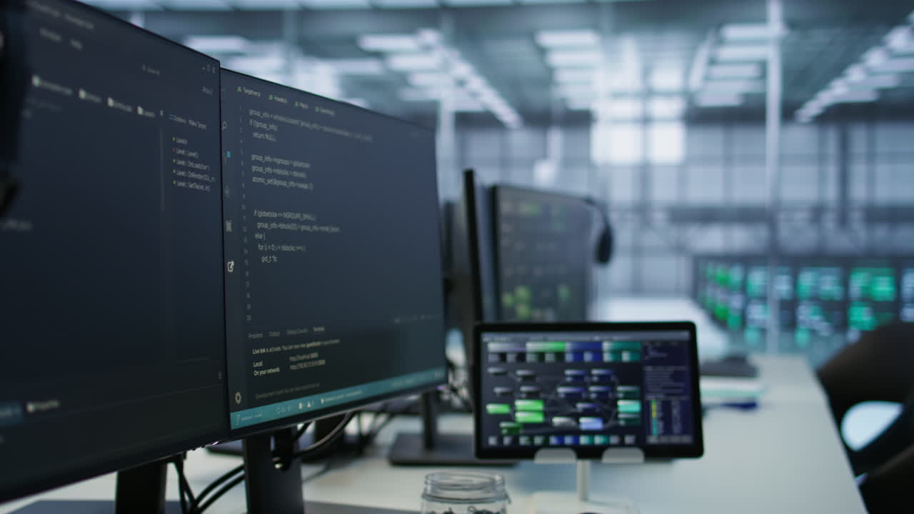 Modern Data Center with Multiple Computer Screens