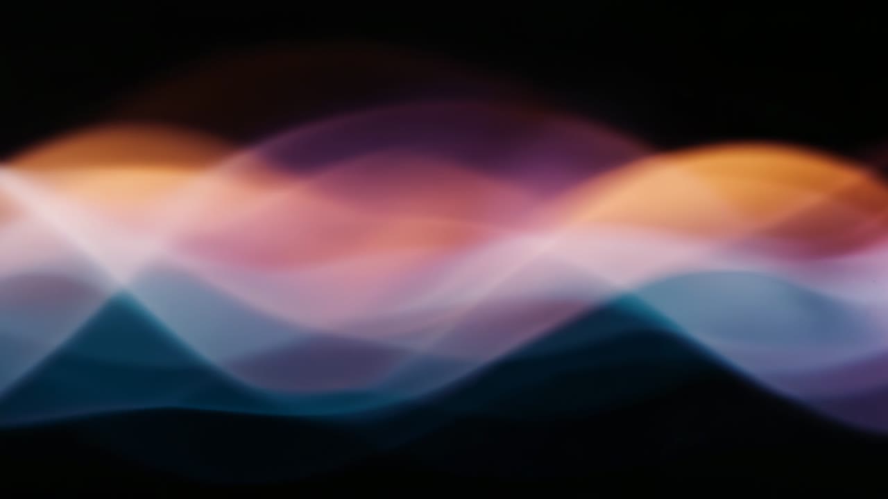 Emerging glowing blue and pink waveforms expanding across dark void, with rhythmic color shifts