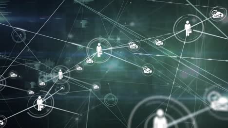 animation of glowing network of connections and dat processing over light spots on grey background
