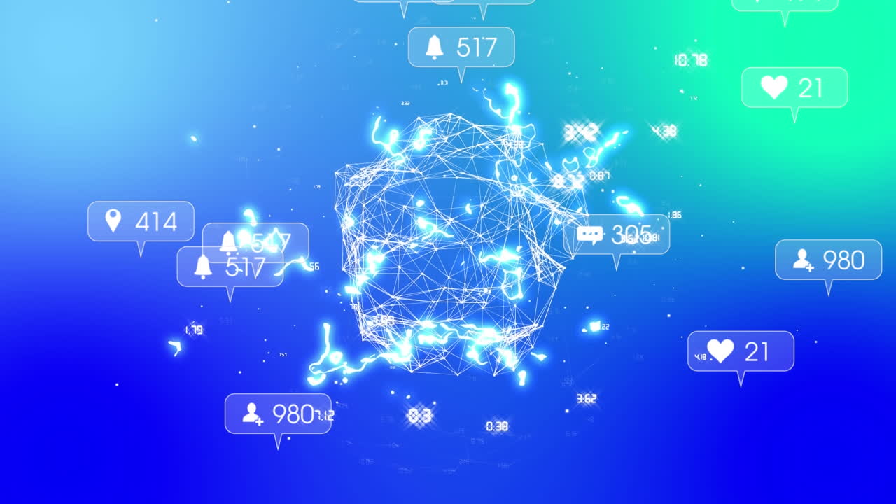 디지털 아이콘과 연결 네트워크의 애니메이션