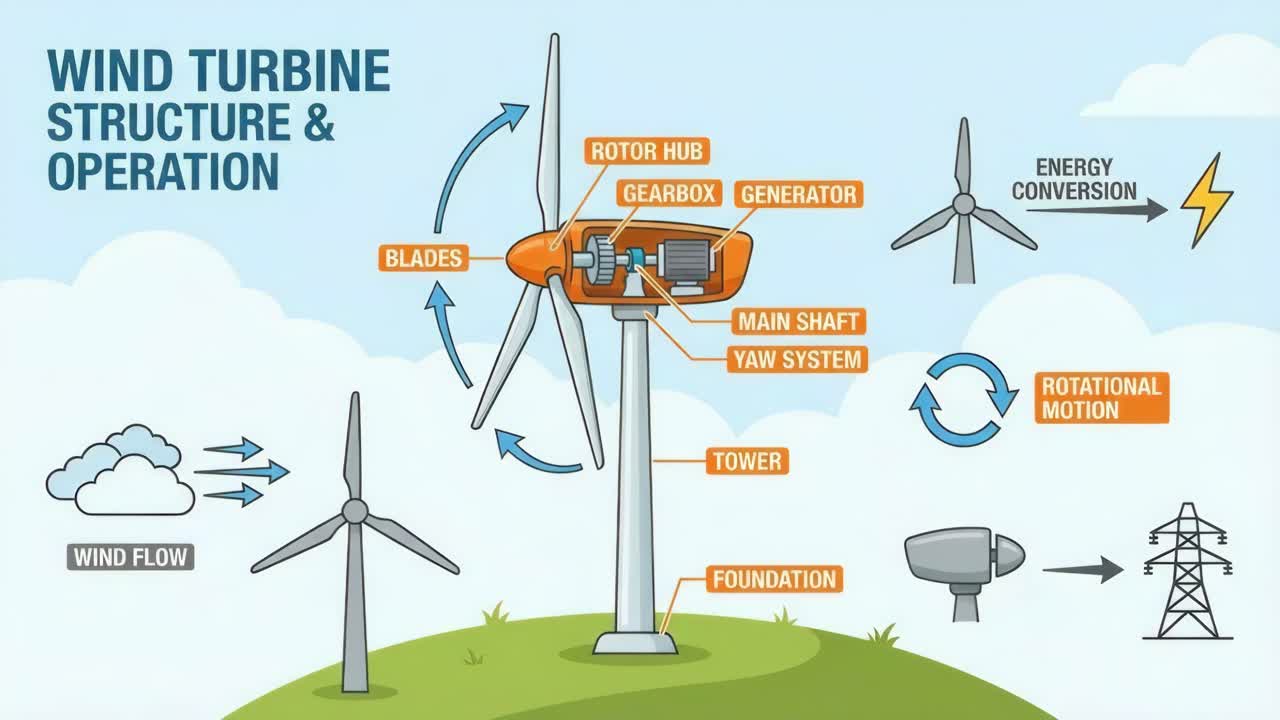 Wind Turbine Structure and Operation Diagram