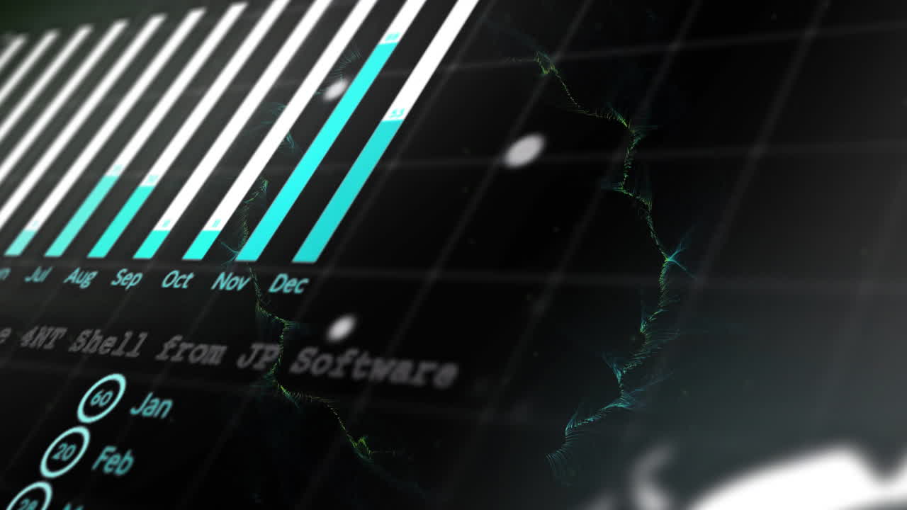 Animation of data processing and diagrams on black background