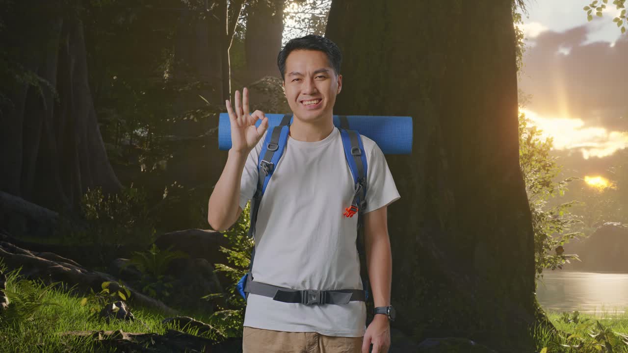 숲 속 의 행복 한 여행자