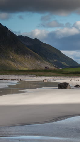 ramberg-beach,-lofoten-islands-in-norway-in-vertical-in-vertical