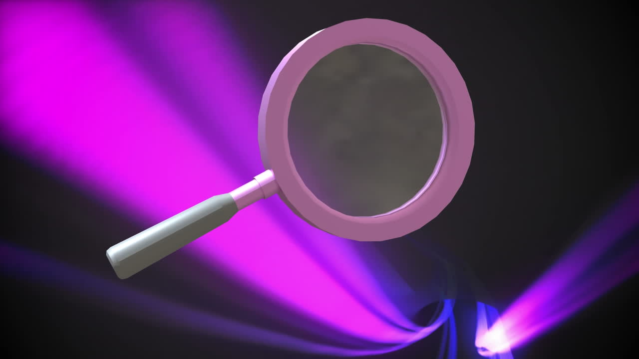 animación de una lupa girando sobre senderos púrpuras en el fondo