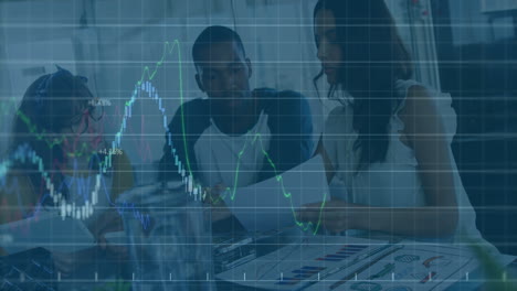 animation of statistics and data processing over diverse business people